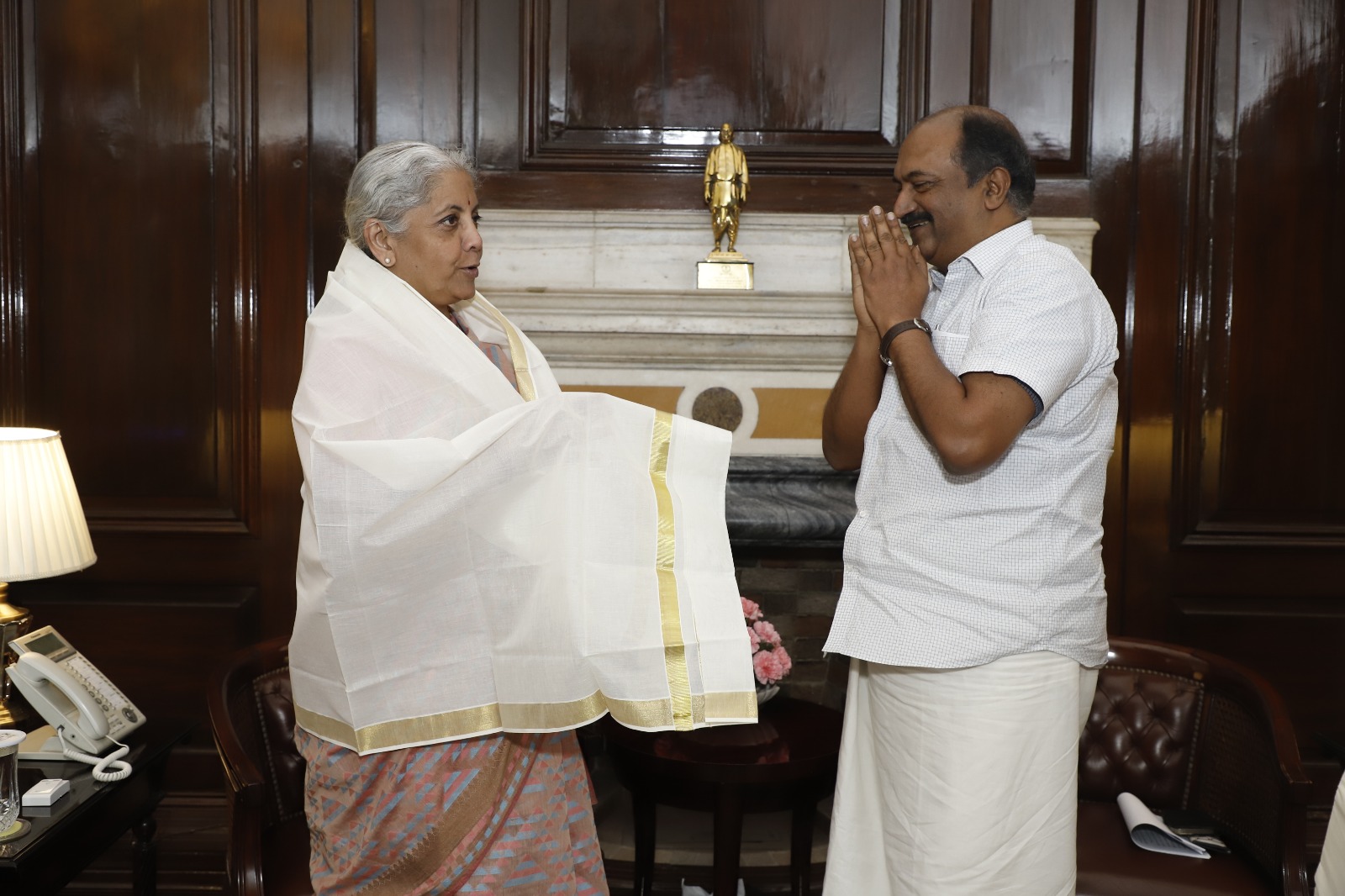 State  Finance Minister  K N. Balagopa calls on Union Finance Minister Nirmala Sitharaman at North Block