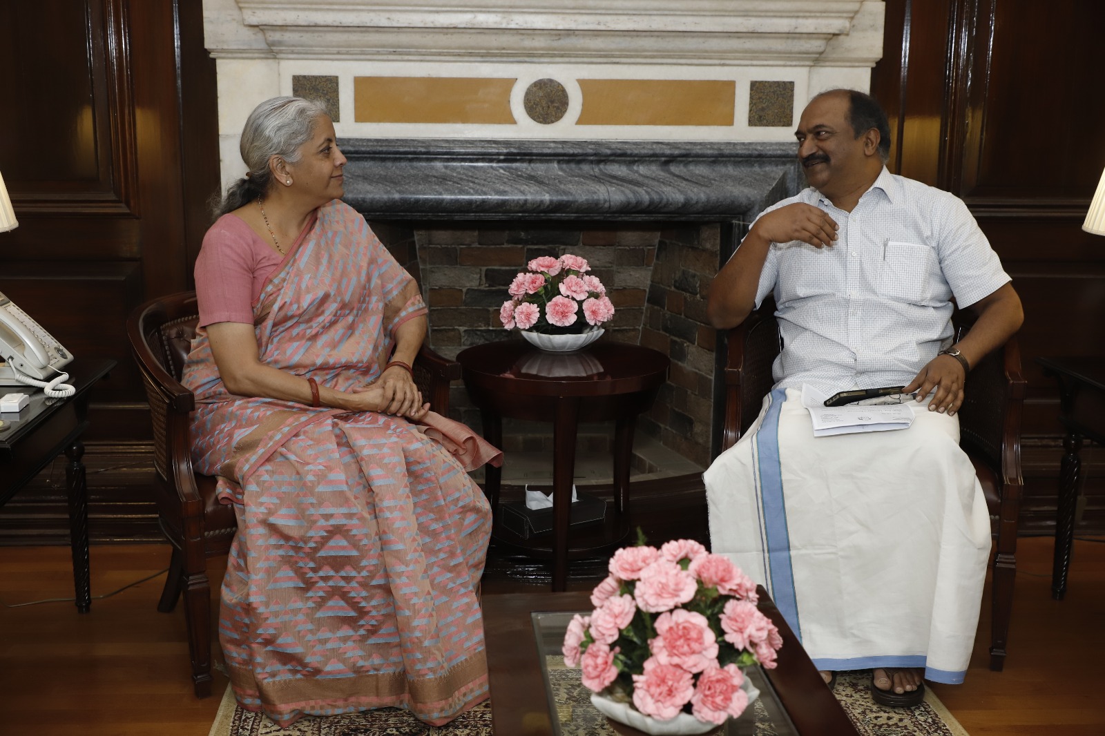 State  Finance Minister  K N. Balagopa calls on Union Finance Minister Nirmala Sitharaman at North Block