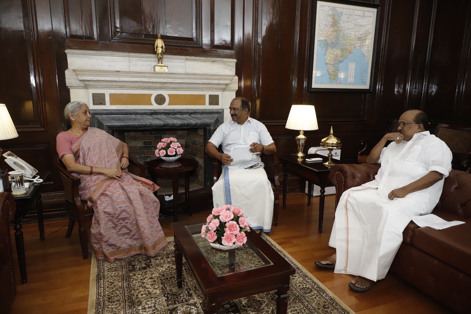 State  Finance Minister  K N. Balagopa calls on Union Finance Minister Nirmala Sitharaman at North Block